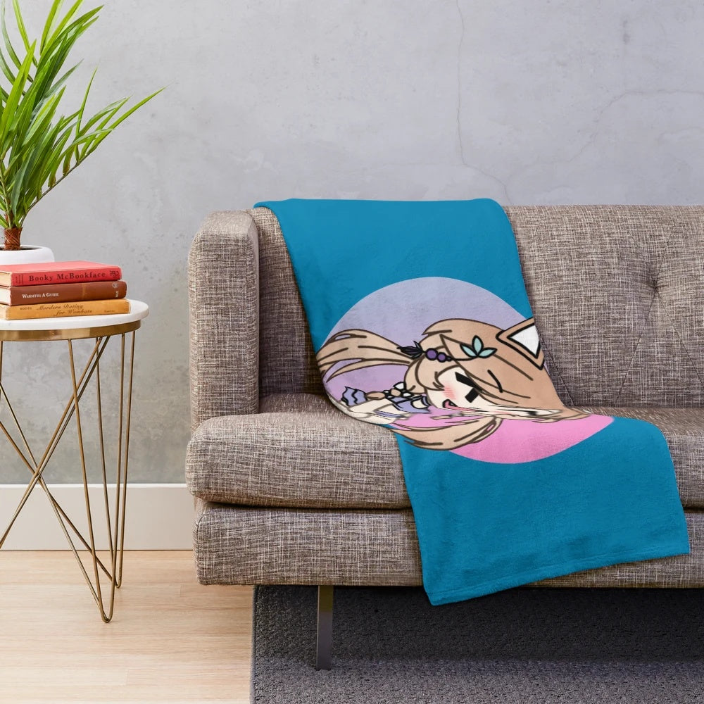 Soft and cuddly plush blanket featuring a cute chibi kitty girl in an anime style design