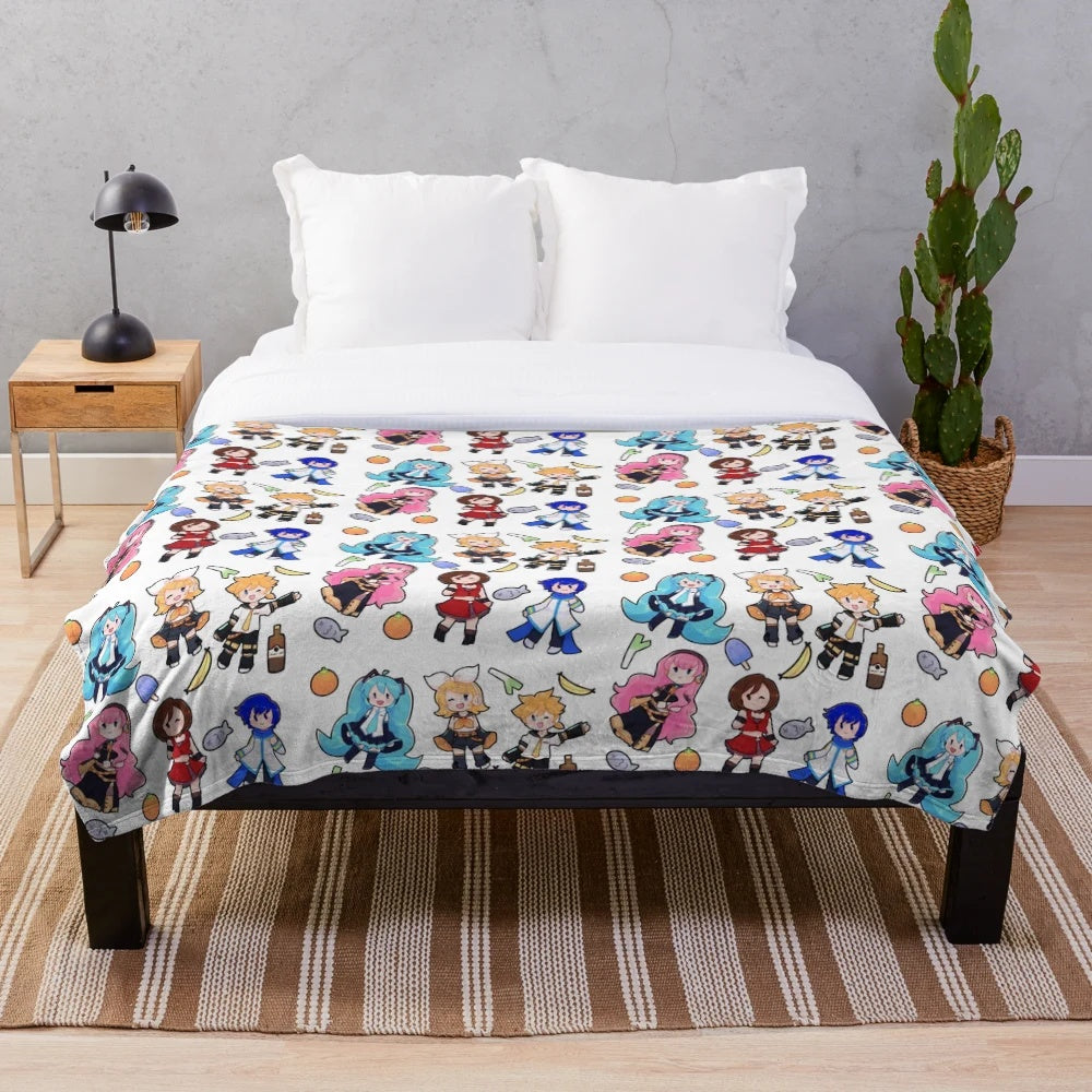 Vocaloid chibi plush blanket featuring Hatsune Miku, Kagamine Rin and Len, and Megurine Luka
