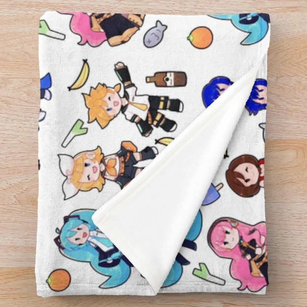 Vocaloid chibi plush blanket featuring Hatsune Miku, Kagamine Rin and Len, and Megurine Luka