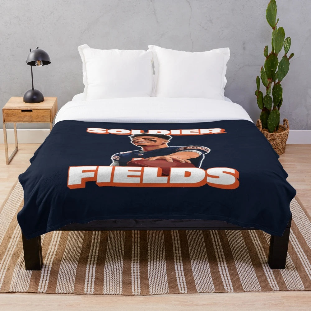 Chicago Bears plush blanket featuring Justin Fields graphics