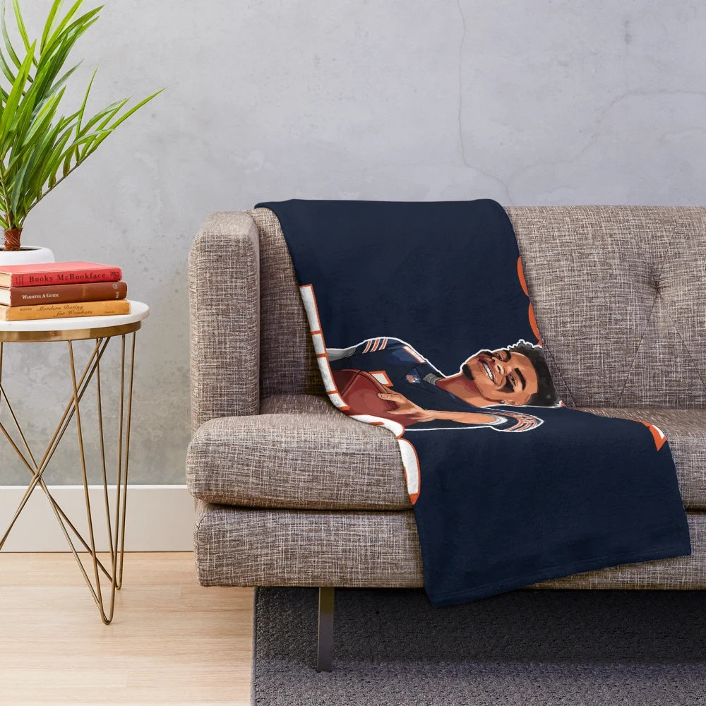 Chicago Bears plush blanket featuring Justin Fields graphics