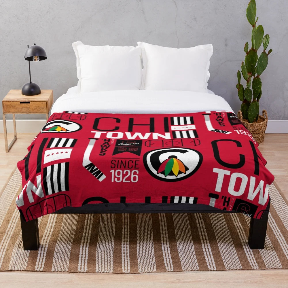 Chicago Blackhawks-themed plush blanket