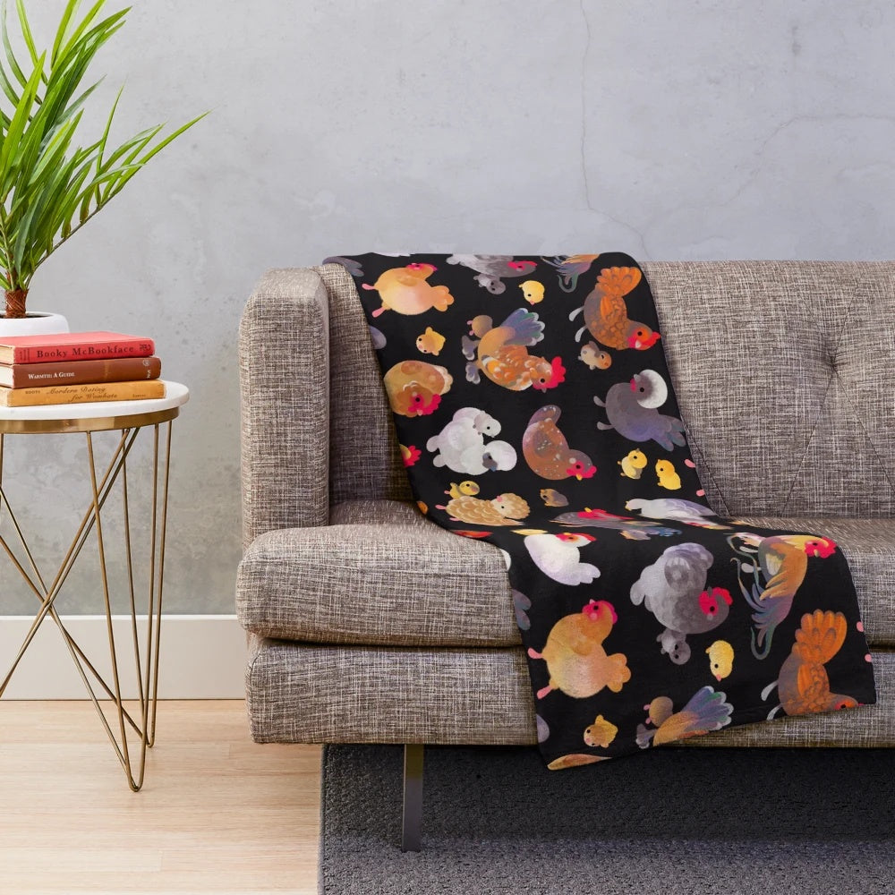 Soft and fluffy chicken and chick plush blanket for cozy farmhouse decor