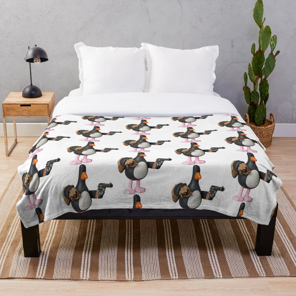 Soft, plush chicken-themed blanket inspired by the iconic Feathers McGraw character from Wallace and Gromit