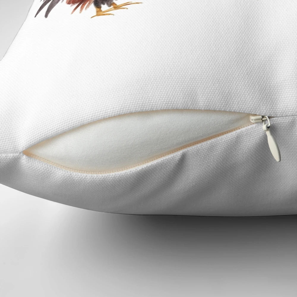 Watercolor illustration of a chicken on a soft, cozy pillow with a "Chicken Whisperer" design for farmhouse-inspired home decor.