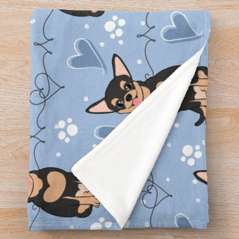 Soft and cuddly plush blanket featuring a Chihuahua design