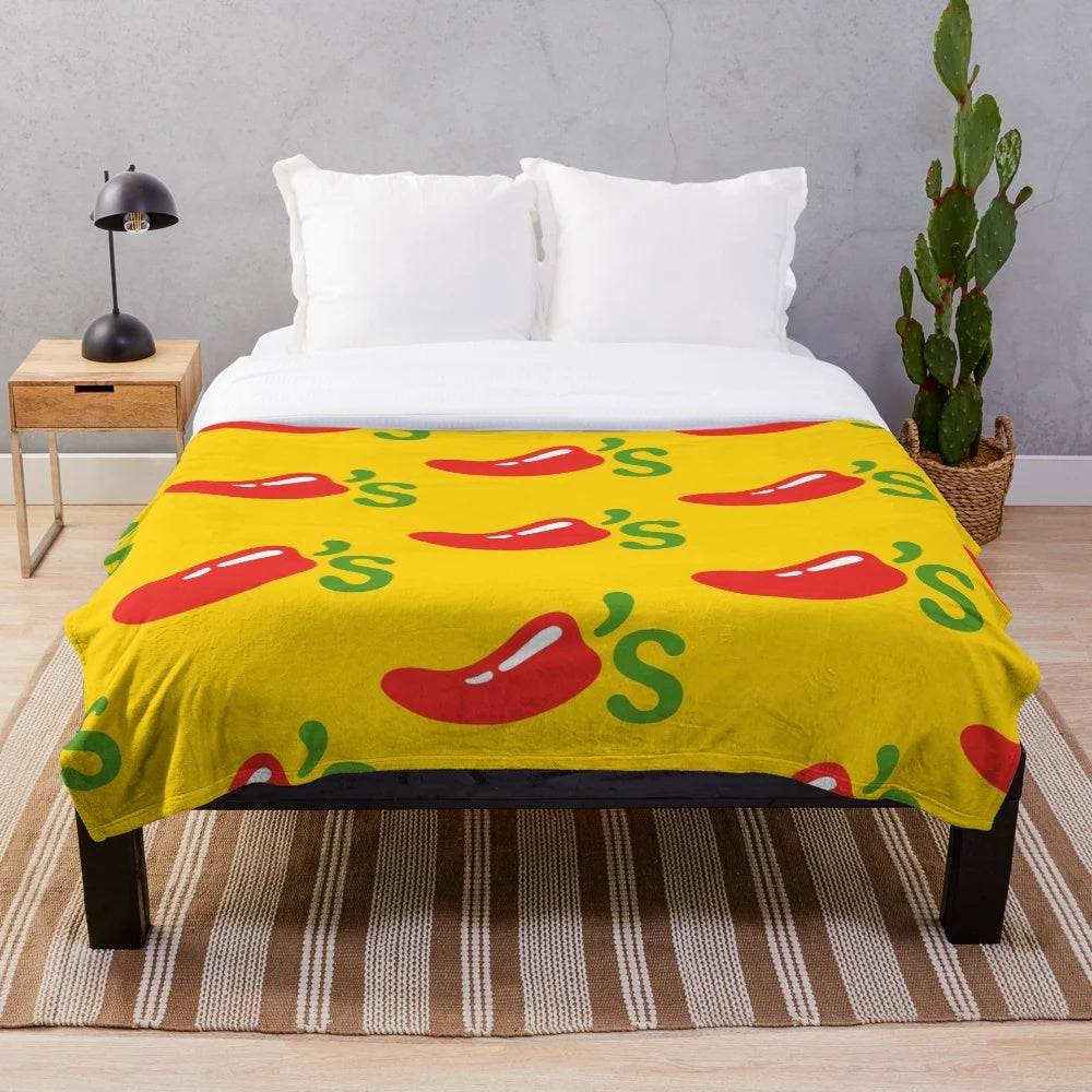 Chili's-inspired plush blanket with restaurant-themed design
