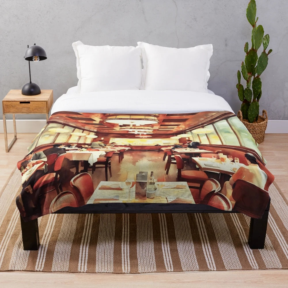 Plush blanket with Chinese food and city skyline design