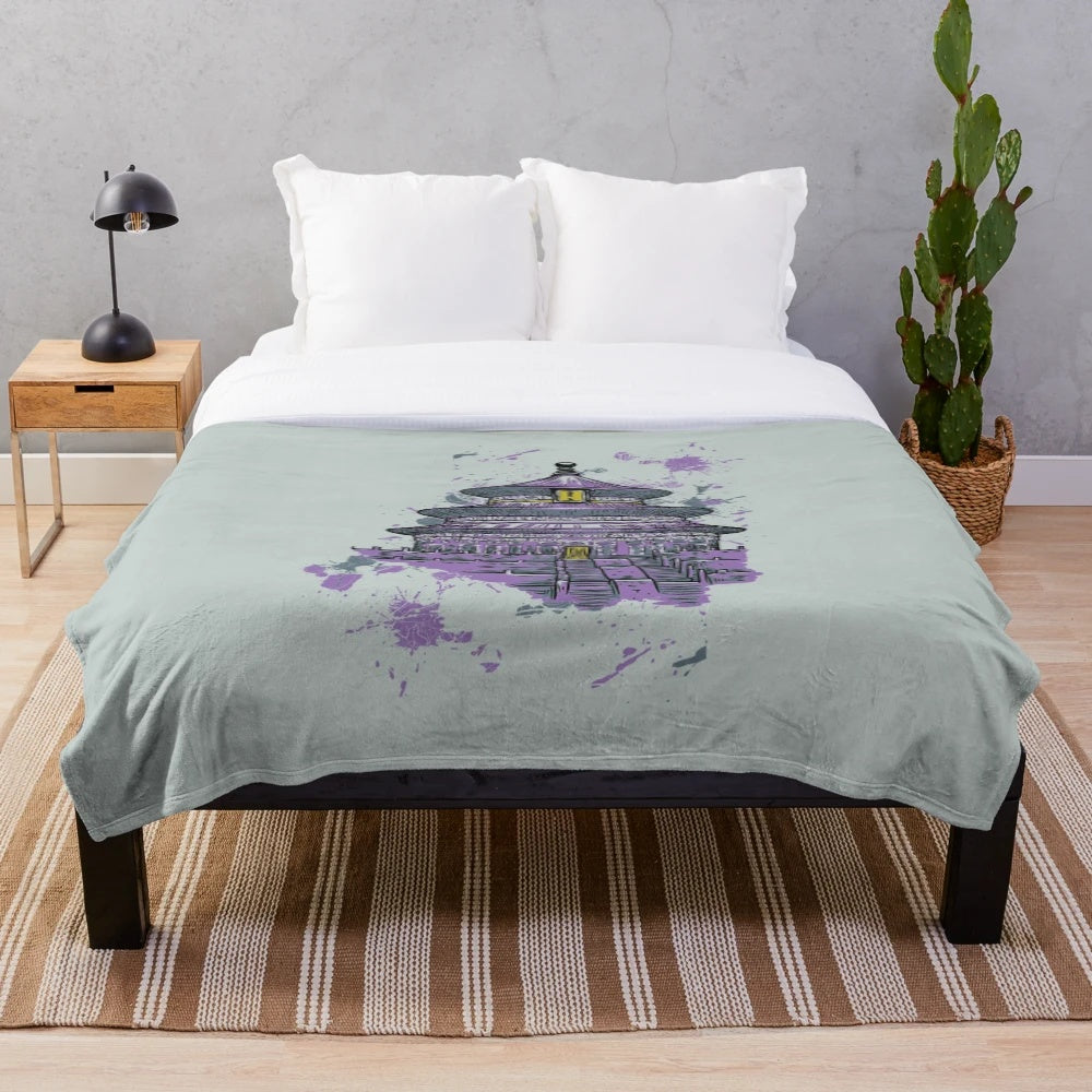 Soft and warm plush blanket with Chinese-inspired design