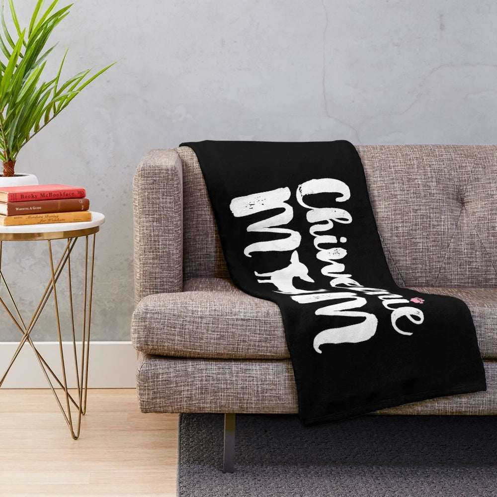 Soft plush blanket with chiweenie dog design, perfect for chiweenie moms