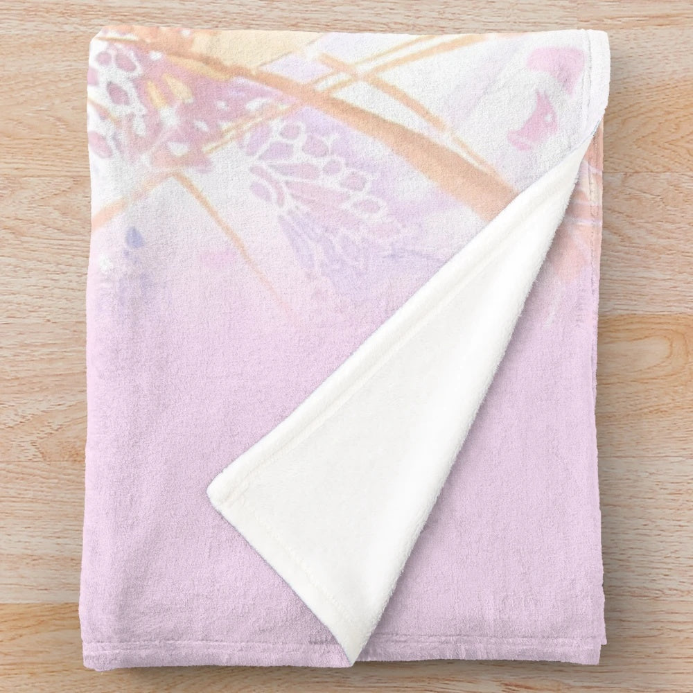 Plush blanket with Chobits-inspired design featuring cute and kawaii pastel colors
