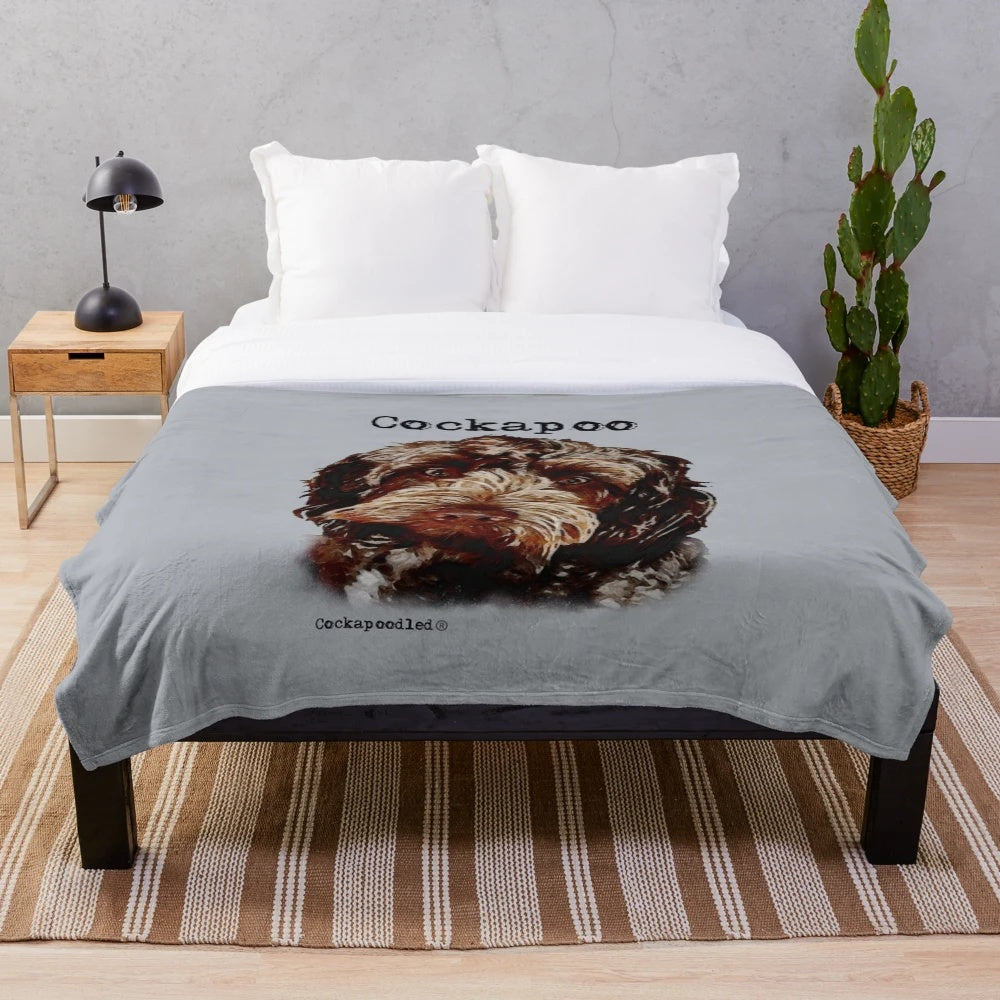 Chocolate brown cockapoo dog plush blanket