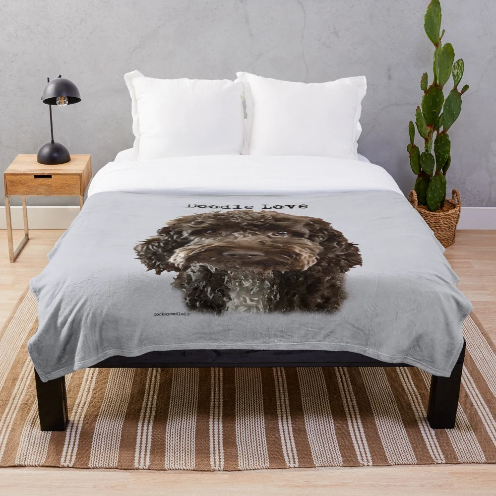 Chocolate brown doodle dog plush blanket