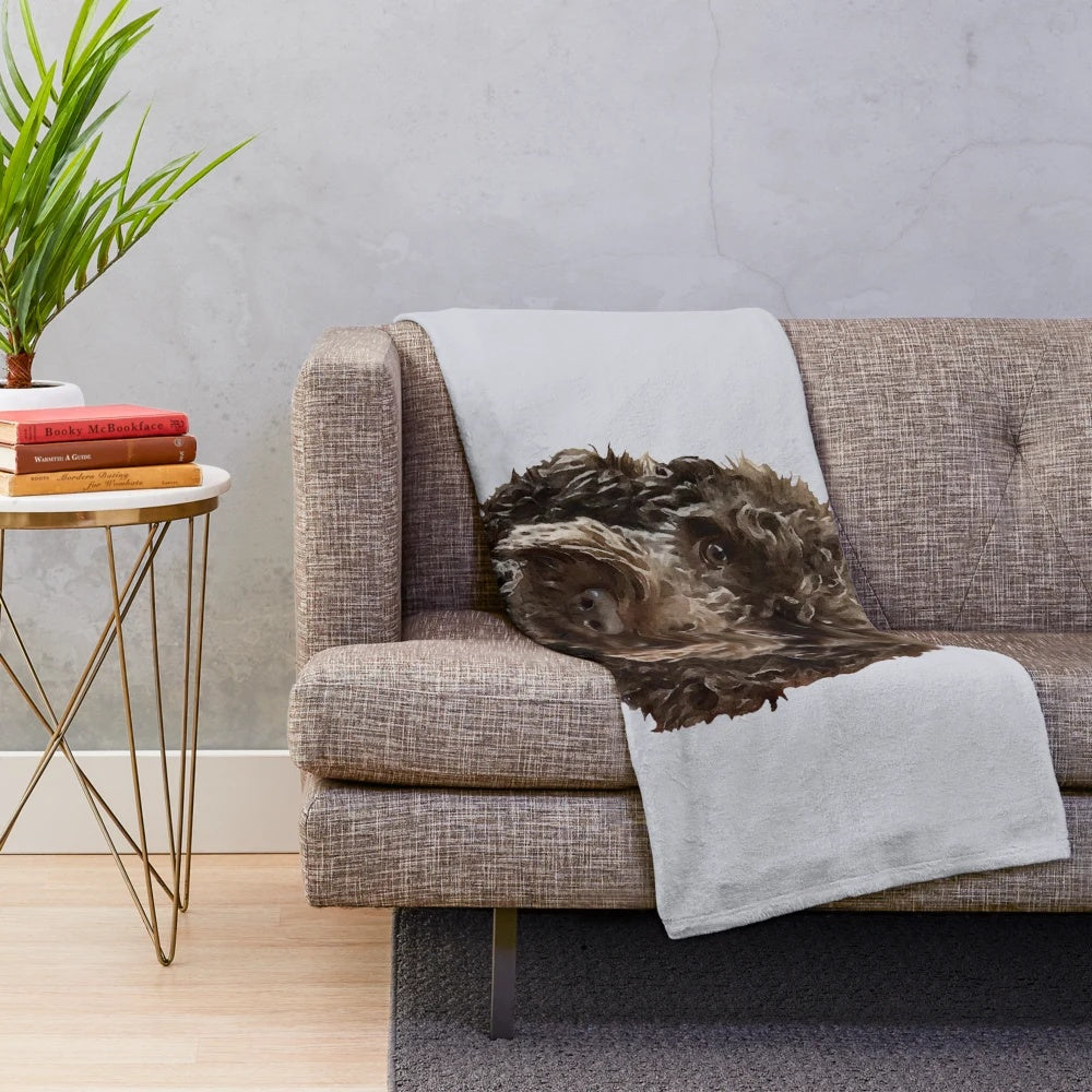 Chocolate brown doodle dog plush blanket