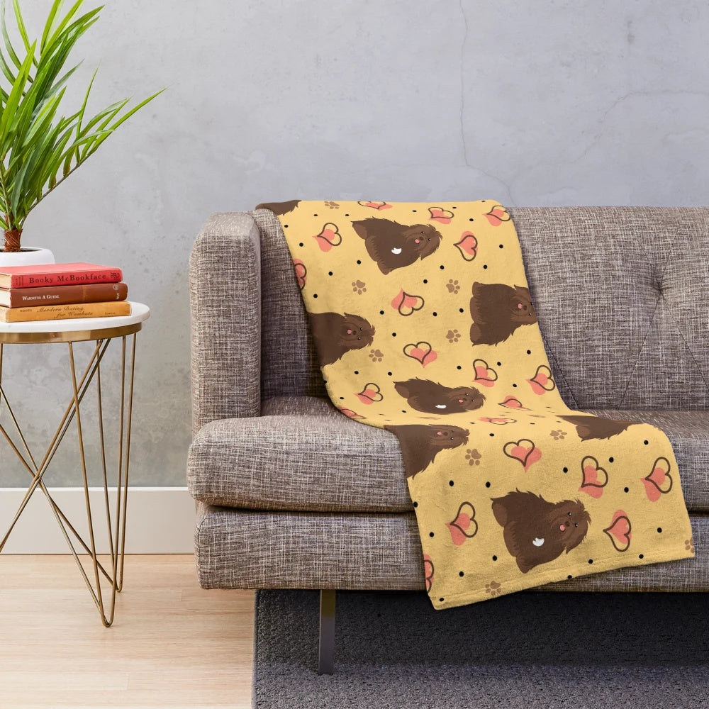 Chocolate brown plush blanket featuring a cute Havanese dog design