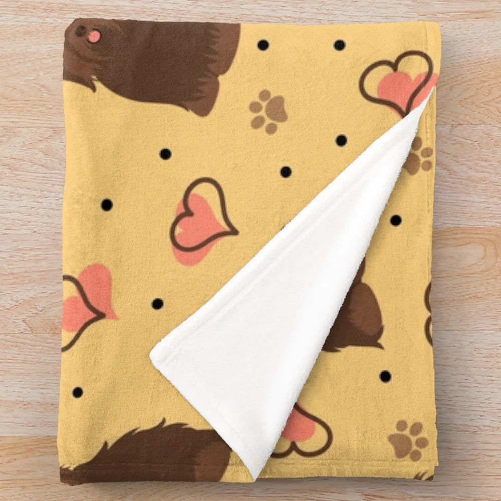 Chocolate brown plush blanket featuring a cute Havanese dog design