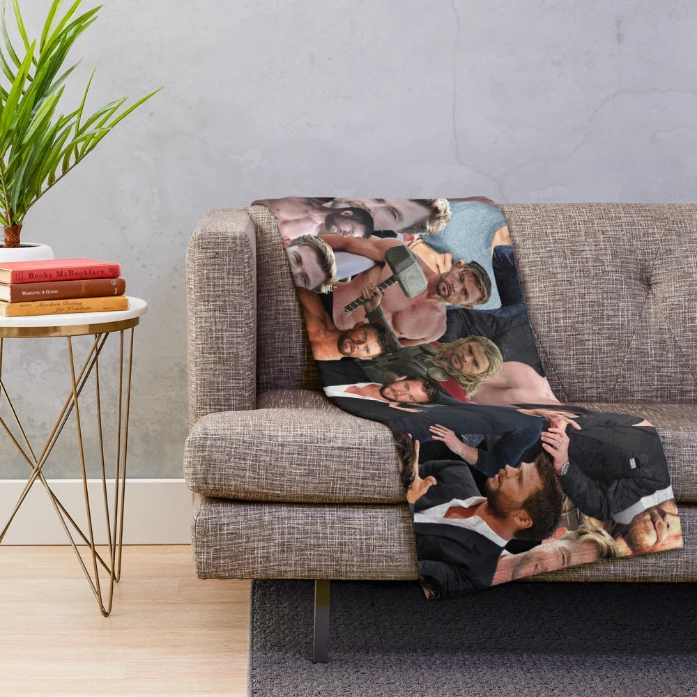 Chris Hemsworth Collage Photo Plush Blanket