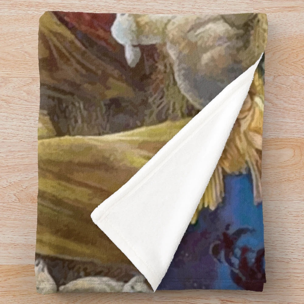 Soft and snuggly plush blanket featuring a nativity scene design