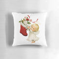 A soft, white Christmas angel pillow with a cuddly kitten design, perfect for festive holiday home decor.