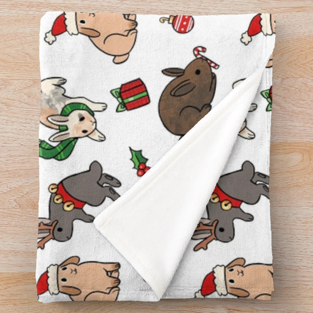 Festive plush blanket featuring an adorable Christmas bunny design