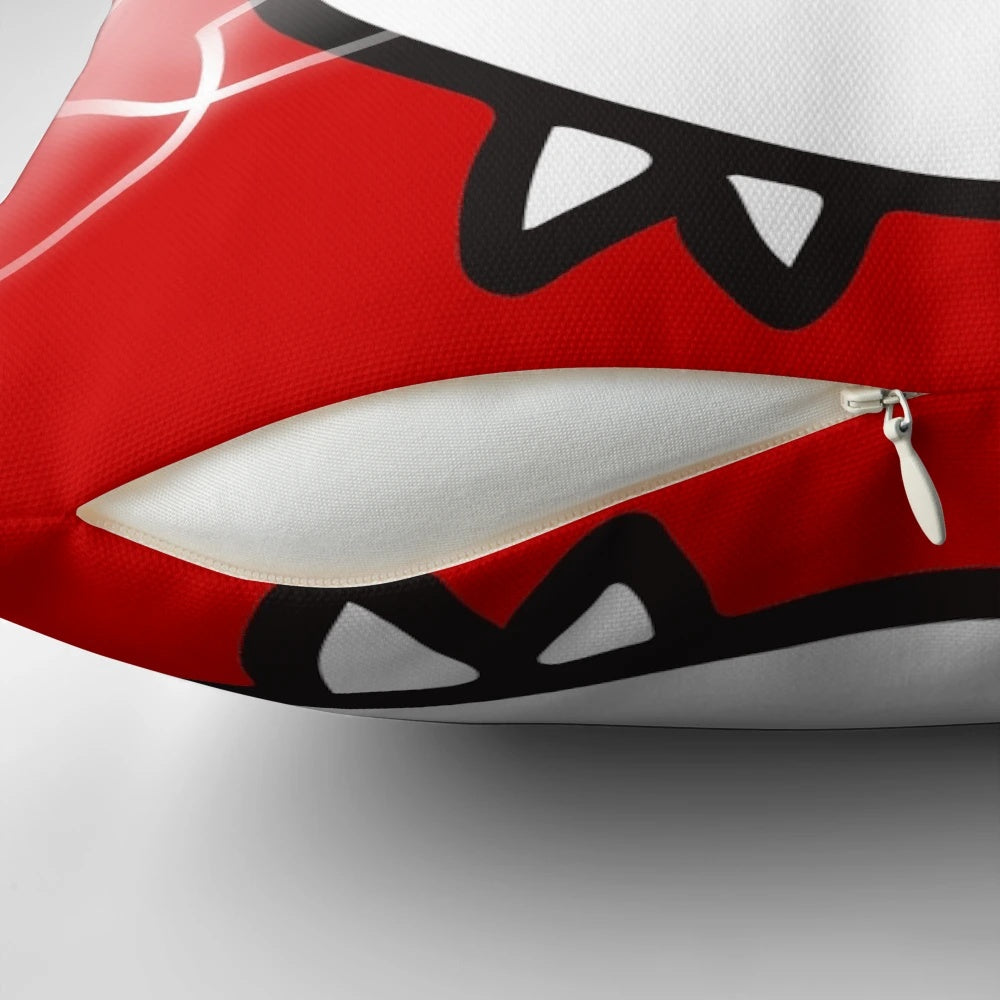 Festive Christmas-themed cat pillow with Santa hat, inspired by the Battle Cats game