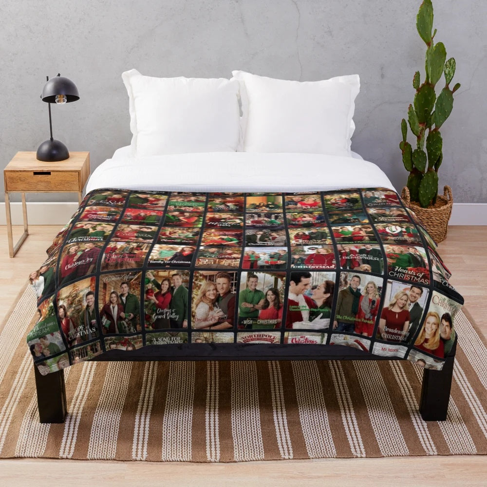 Plush blanket featuring a collage of Christmas movie scenes and characters