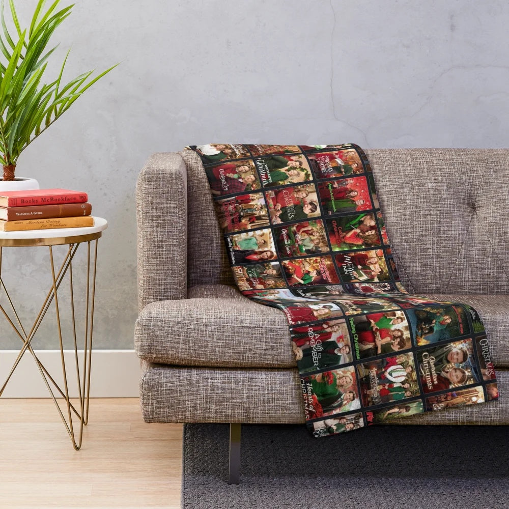 Plush blanket featuring a collage of Christmas movie scenes and characters