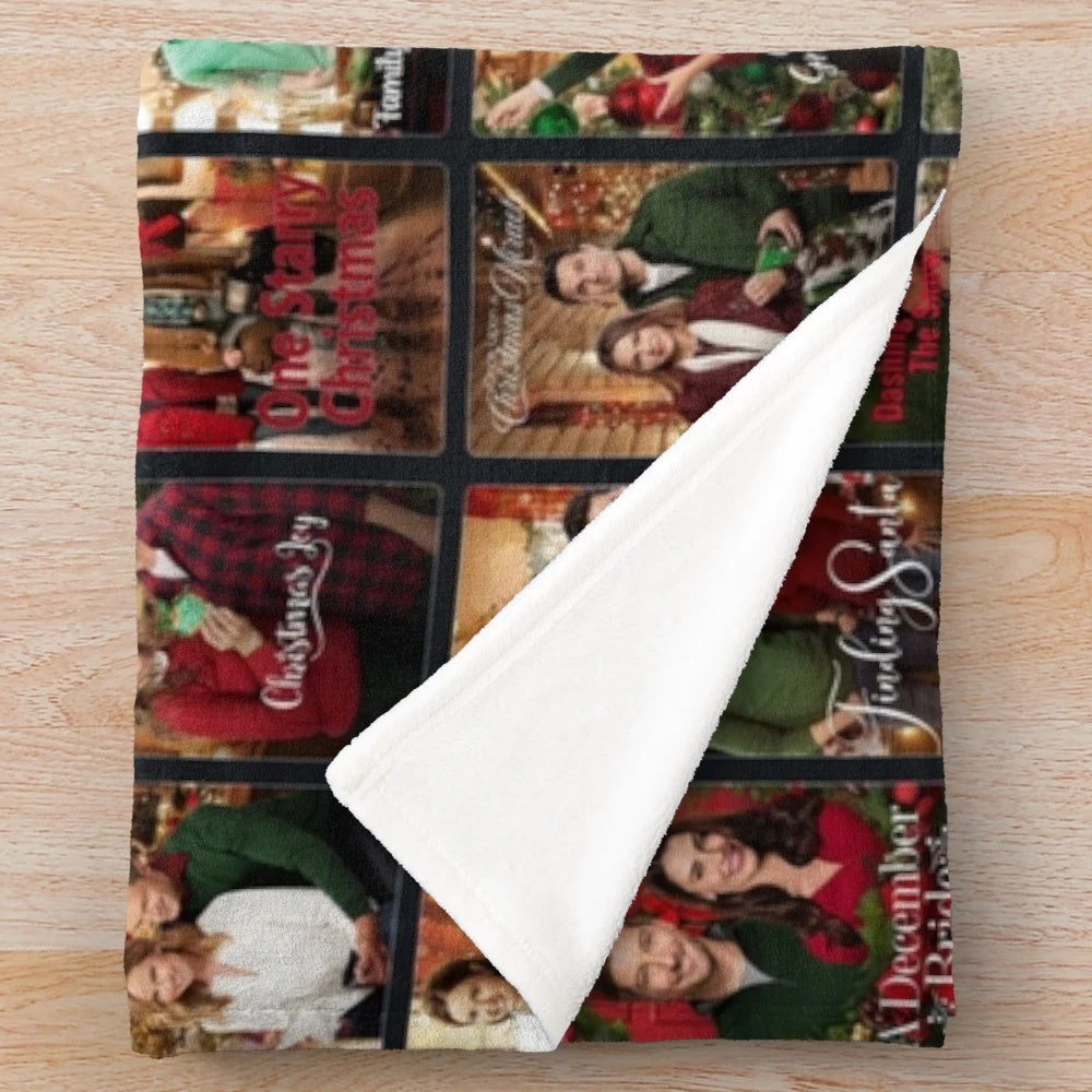 Plush blanket featuring a collage of Christmas movie scenes and characters