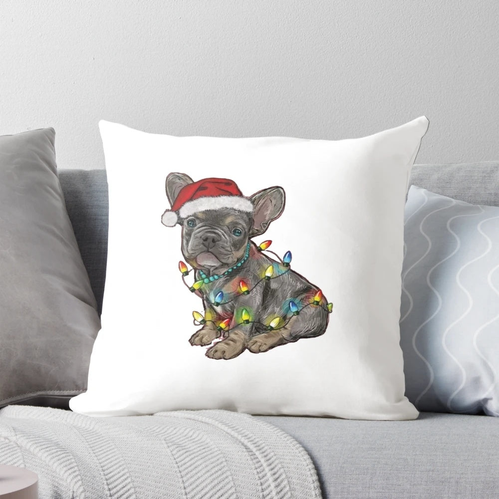 Soft and snuggly Christmas-themed French Bulldog pillow