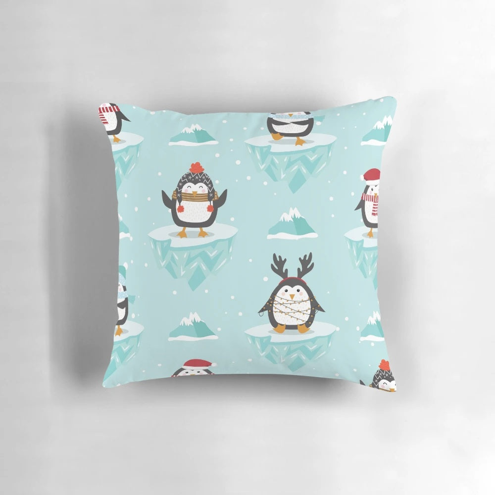 Charming Christmas penguins decorative throw pillow for holiday home decor