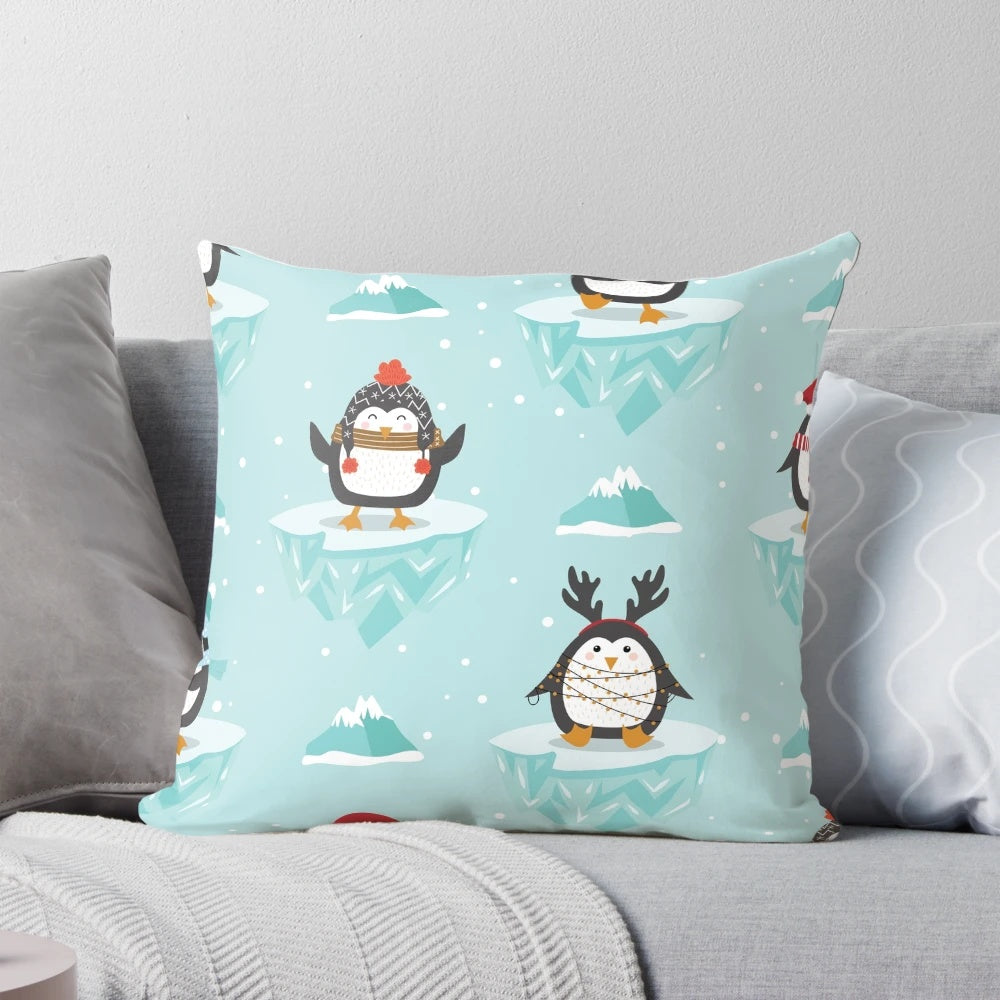 Charming Christmas penguins decorative throw pillow for holiday home decor