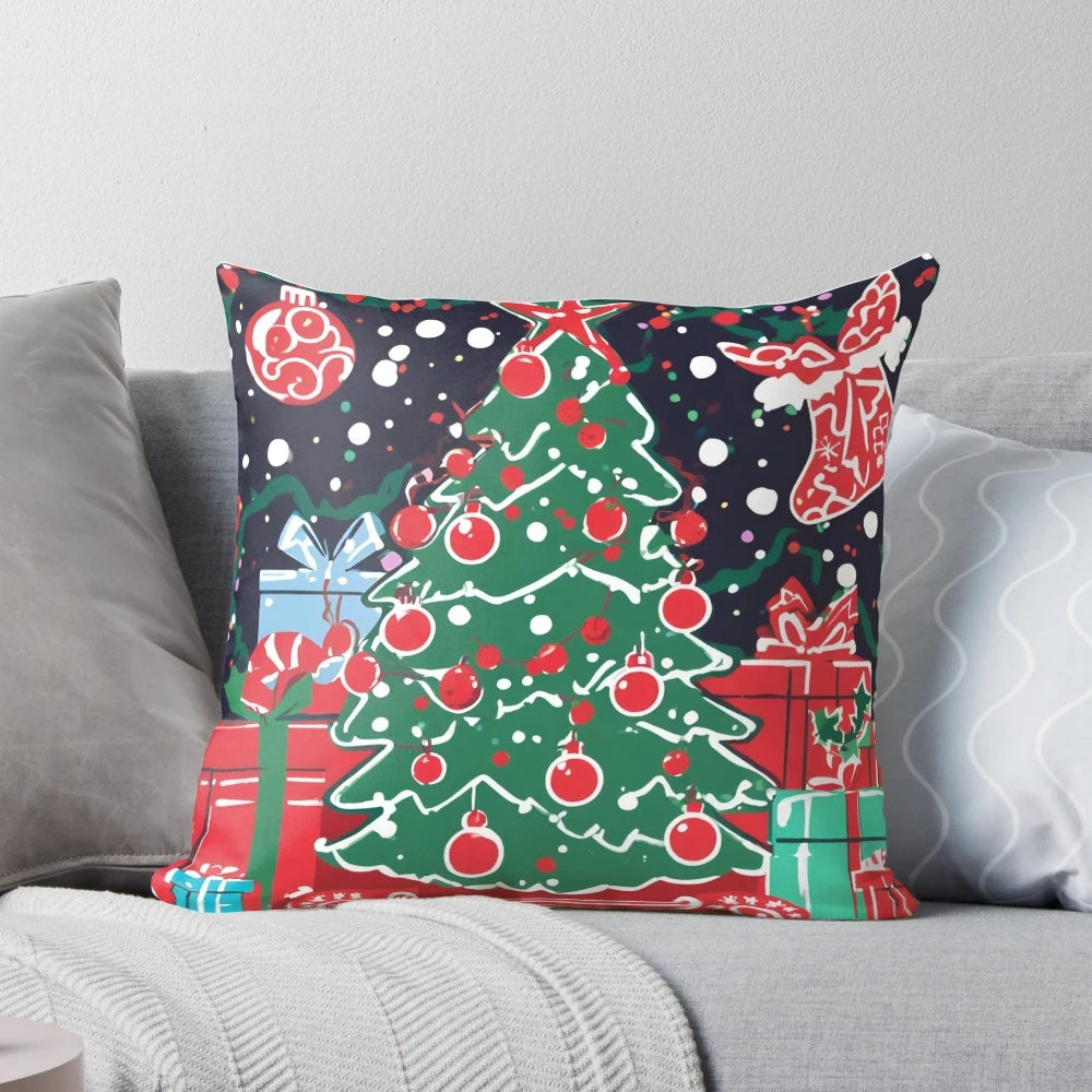 Festive Christmas pillow with magical holiday patterns and designs