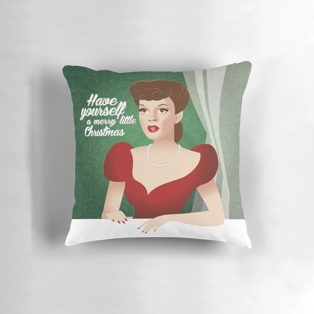A cozy holiday pillow featuring a classic Christmas movie scene