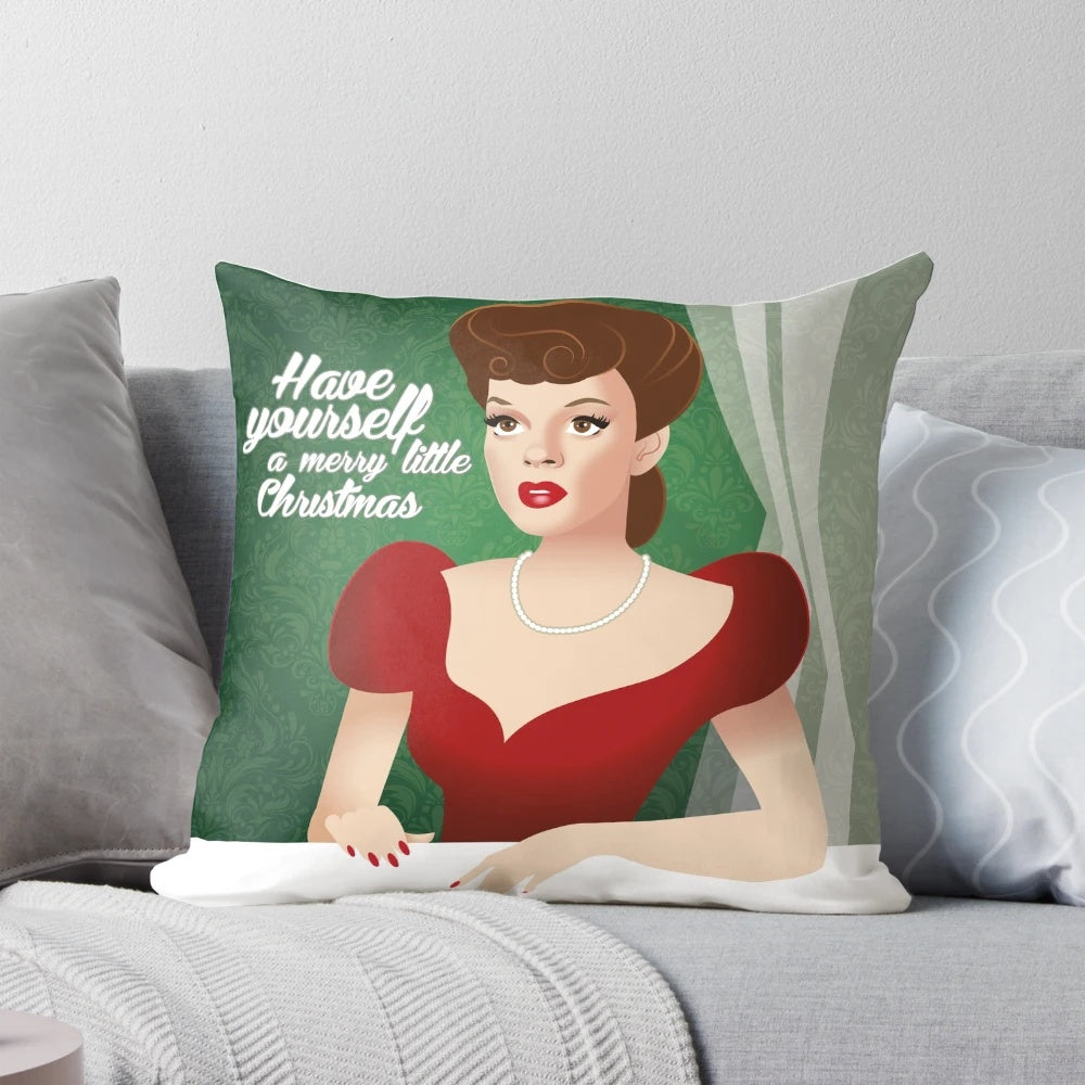 A cozy holiday pillow featuring a classic Christmas movie scene