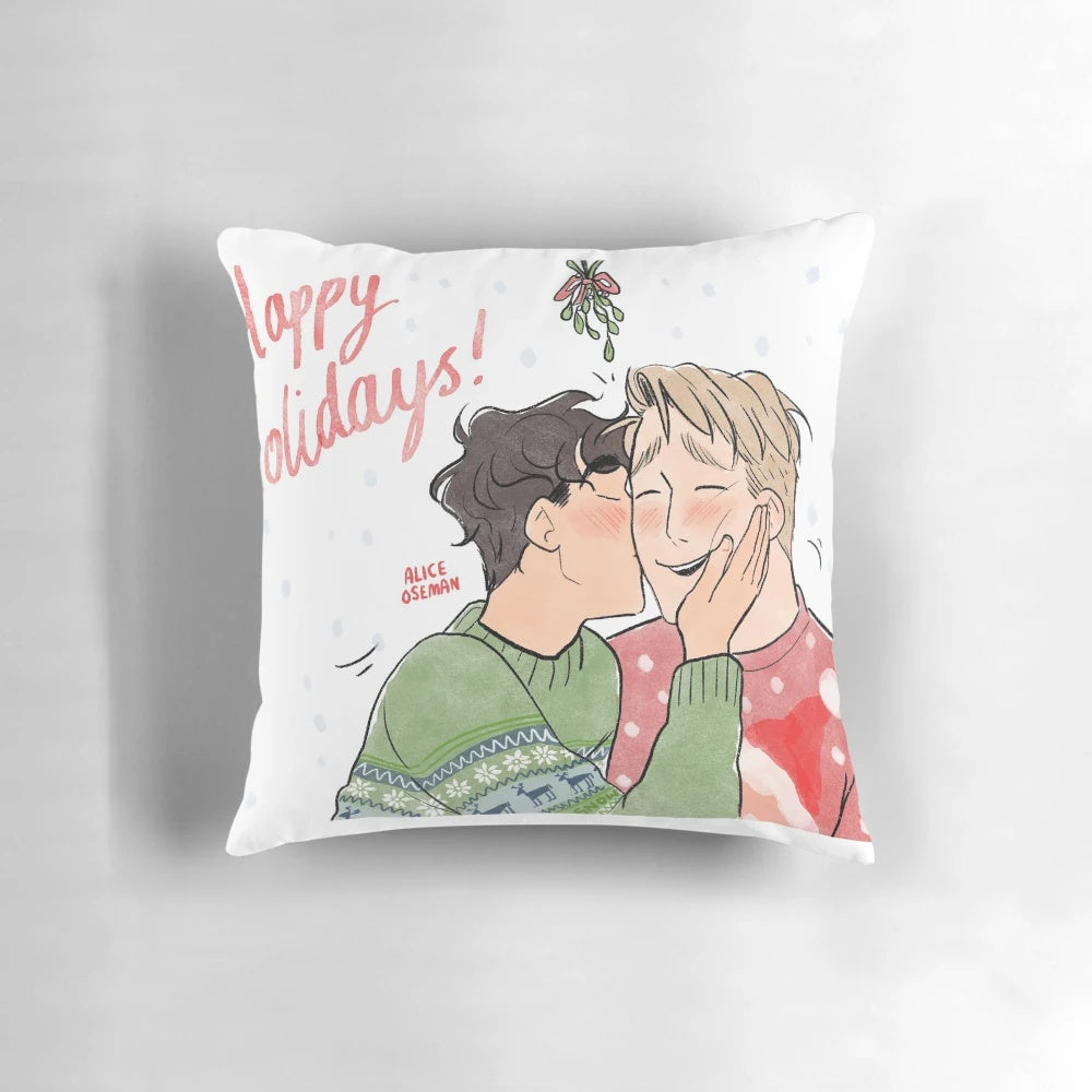 Soft, decorative pillow featuring a festive holiday design for fans of the Heartstopper series by Alice Oseman.
