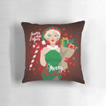 Decorative Christmas pillow featuring a blonde Marilyn Monroe-inspired figure in a Santa's helper outfit