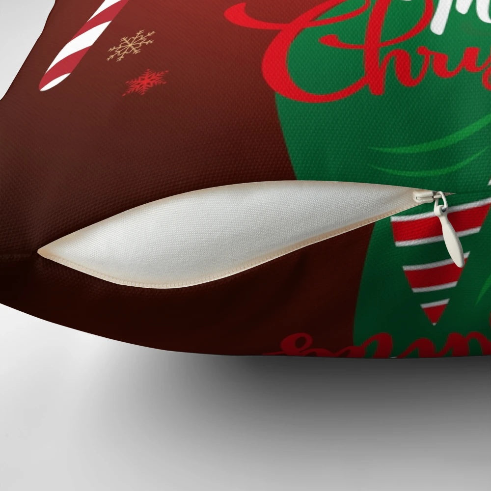 Decorative Christmas pillow featuring a blonde Marilyn Monroe-inspired figure in a Santa's helper outfit