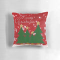 Adorable Christmas-themed pillow with a hand-drawn design of snowflakes, Christmas trees, and holiday sweaters