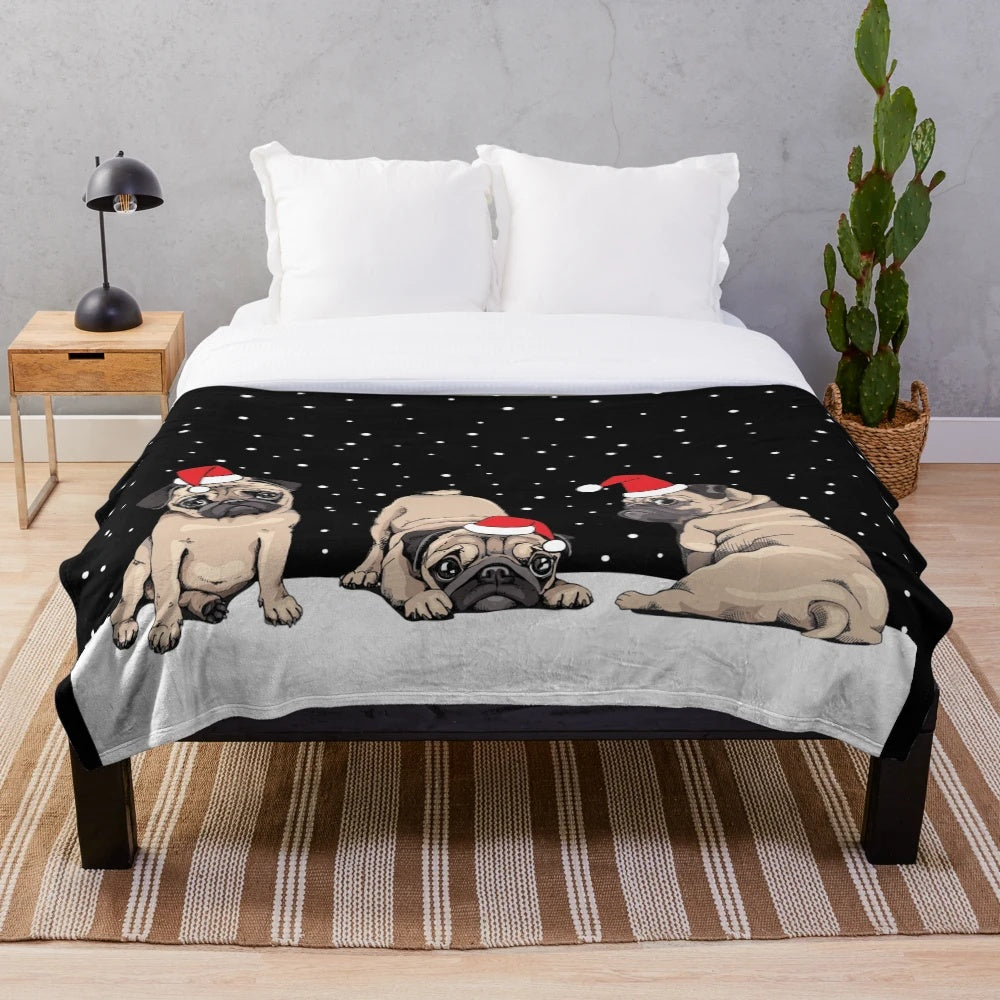 Christmas Pugs Plush Blanket
