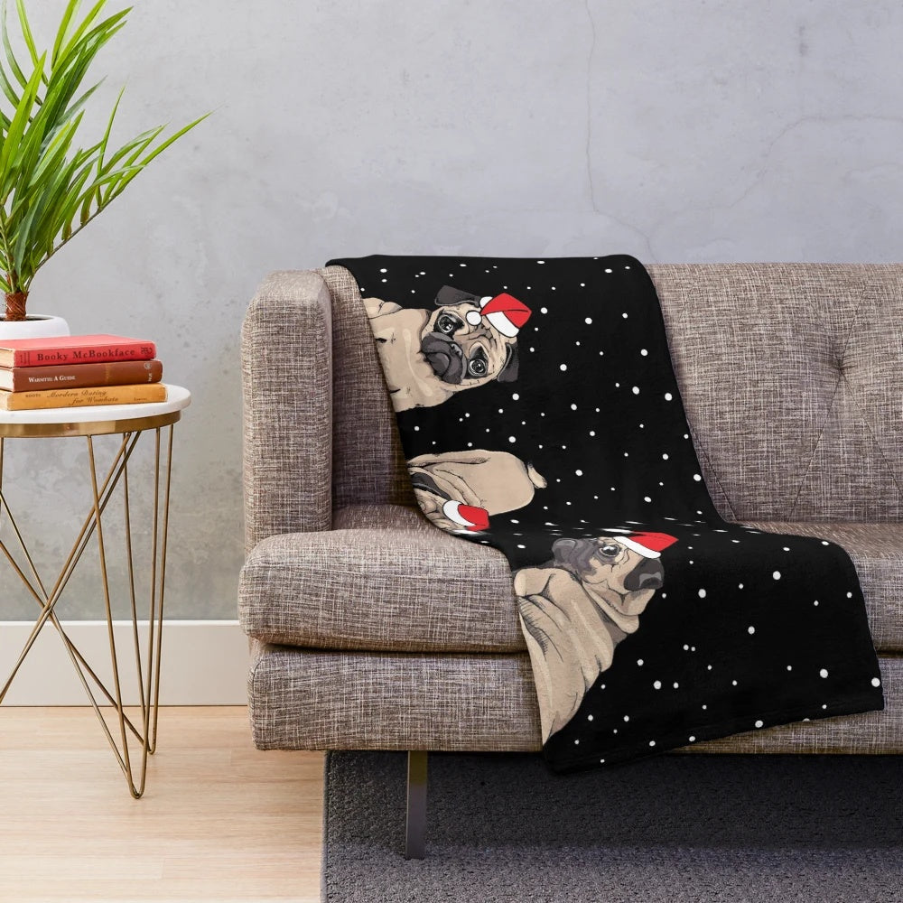 Christmas Pugs Plush Blanket