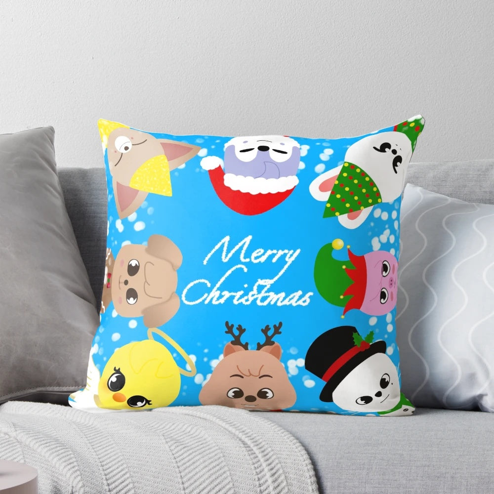 Soft, cuddly Christmas Skzoo plush pillow featuring the beloved Stray Kids characters