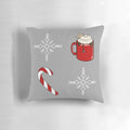 Soft, plush Christmas-themed pillow with candy canes, snowflakes, and gingerbread details