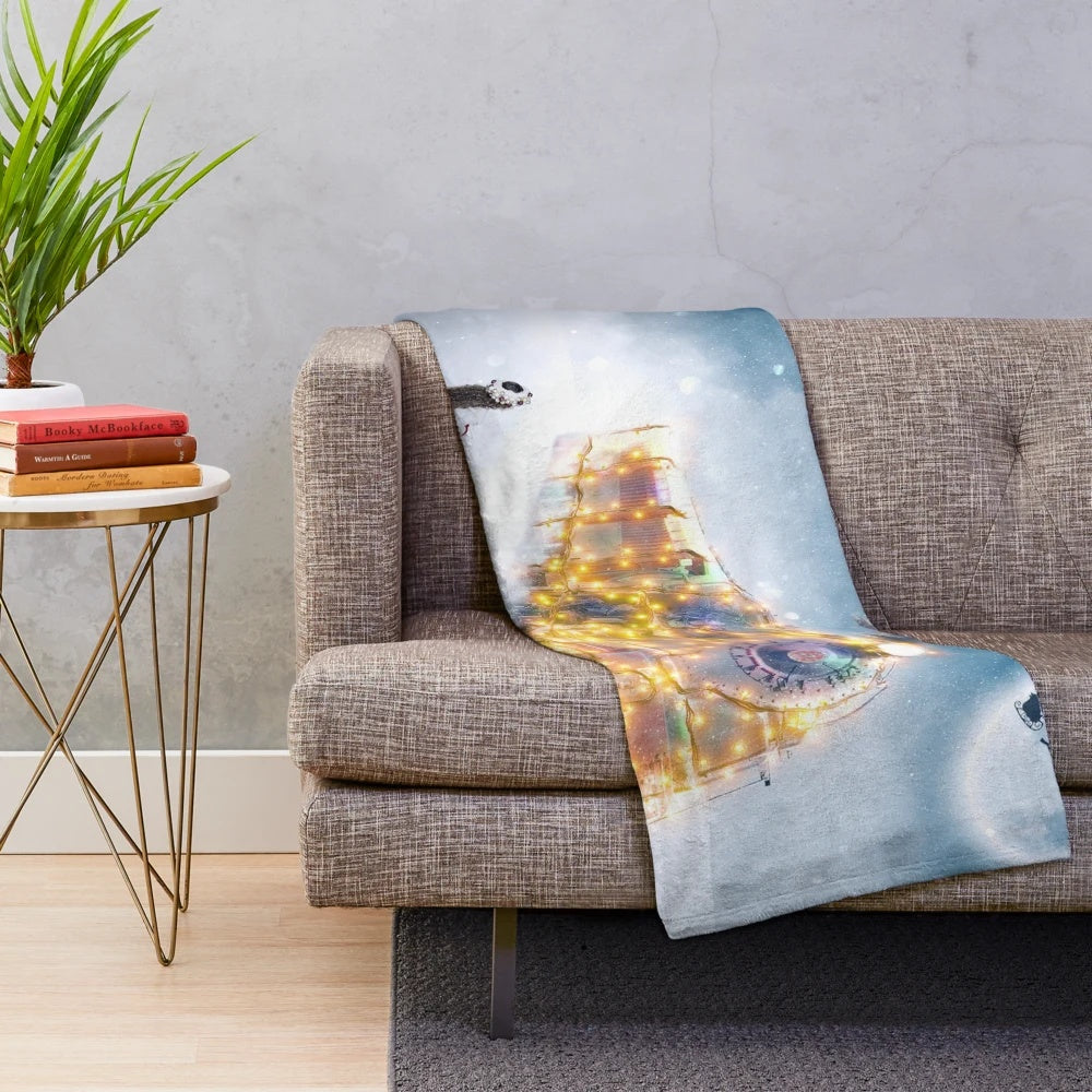 Cozy Christmas train-themed plush blanket