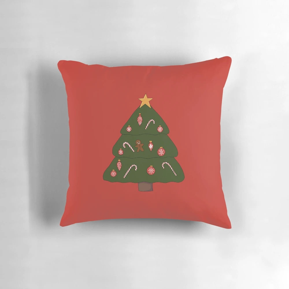 Soft, plush Christmas tree pillow with festive holiday design