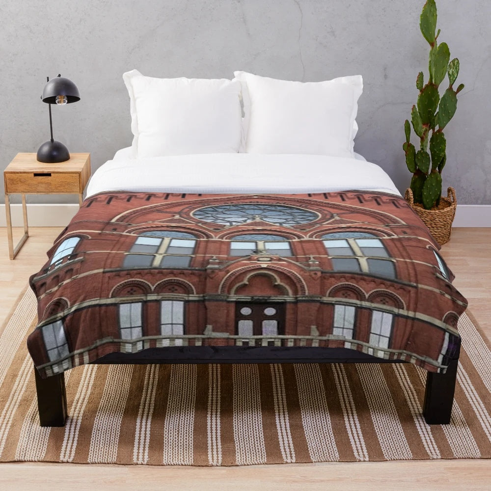 Cincinnati Music Hall inspired plush blanket with architectural details