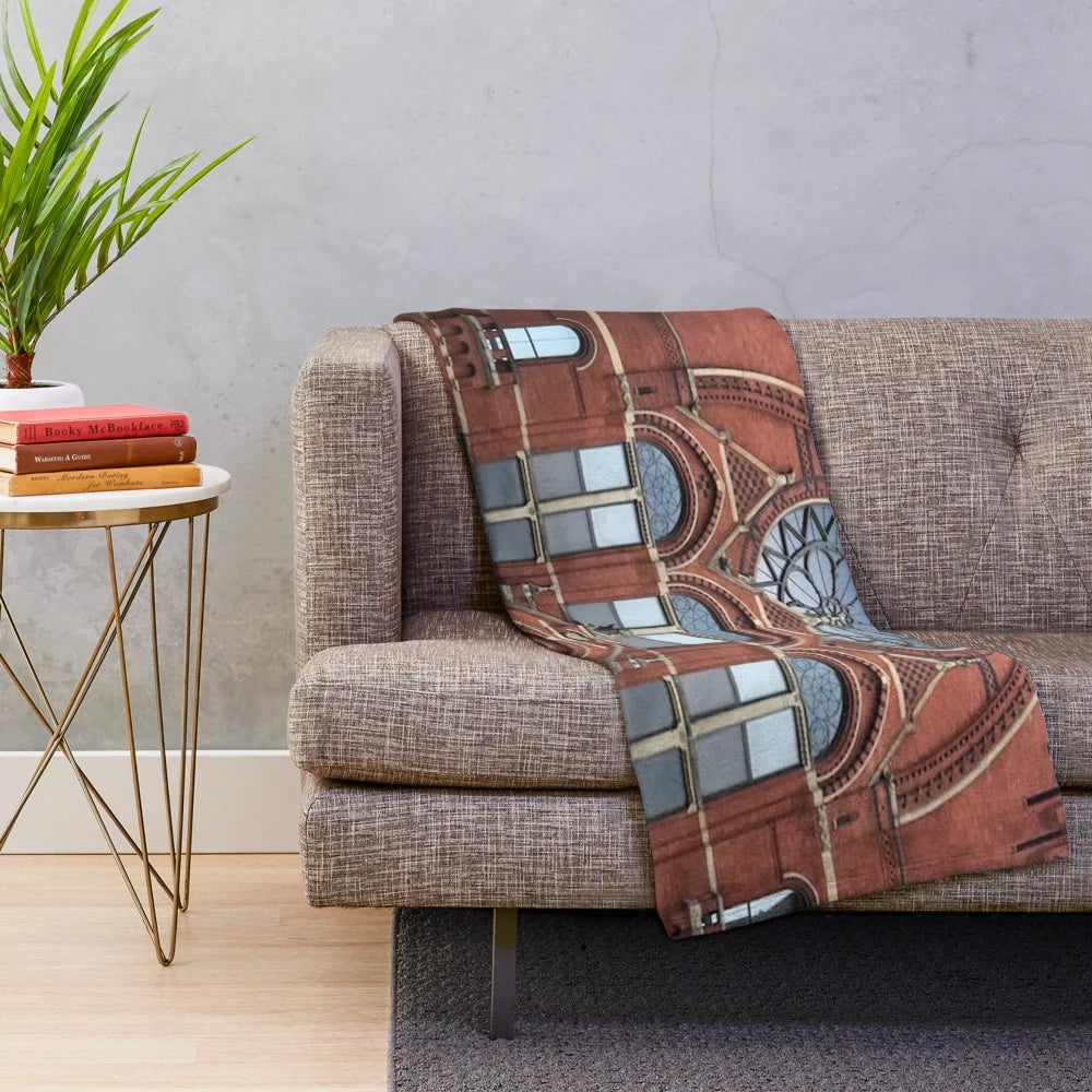 Cincinnati Music Hall inspired plush blanket with architectural details