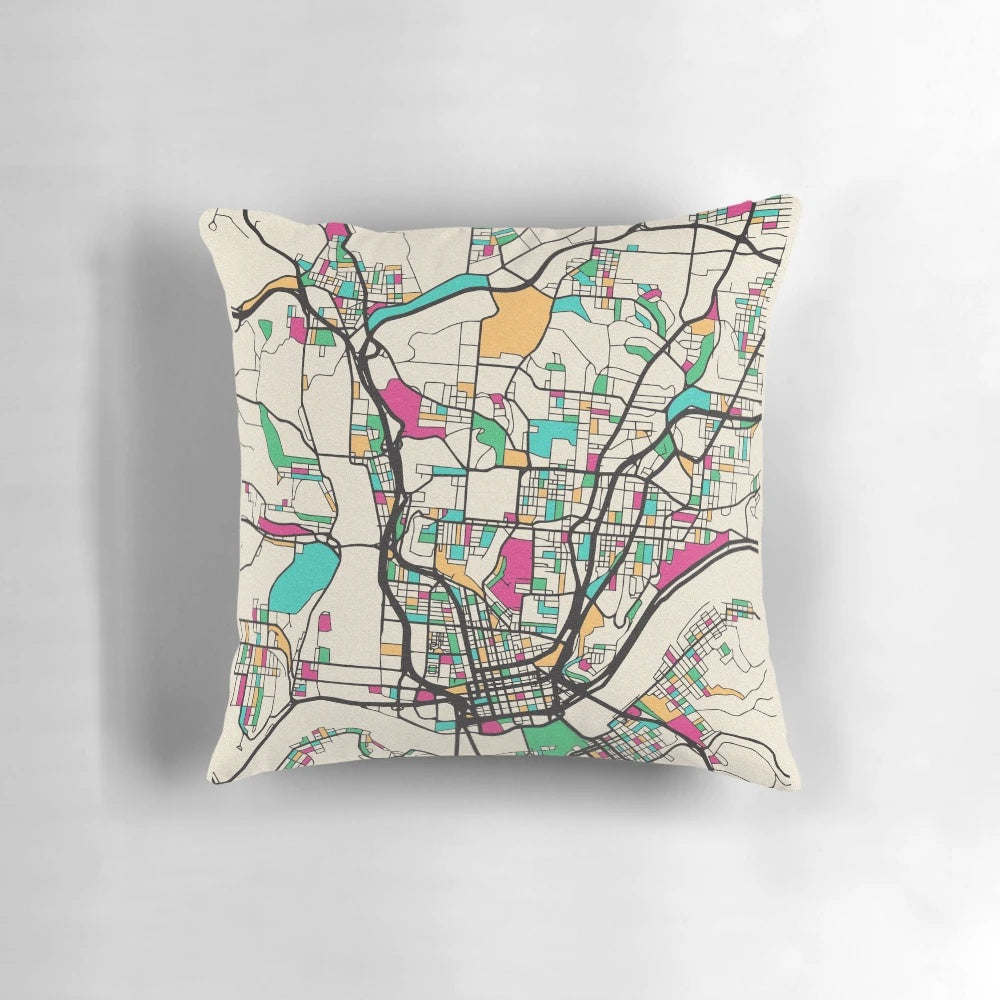 Cincinnati, Ohio street map printed on a soft, comfortable pillow for home or office decor.