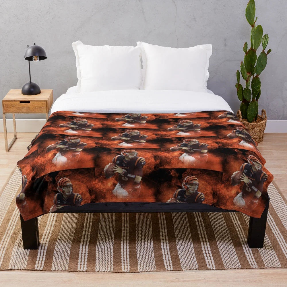 Joe Burrow Cincinnati Bengals plush blanket featuring sports-inspired art