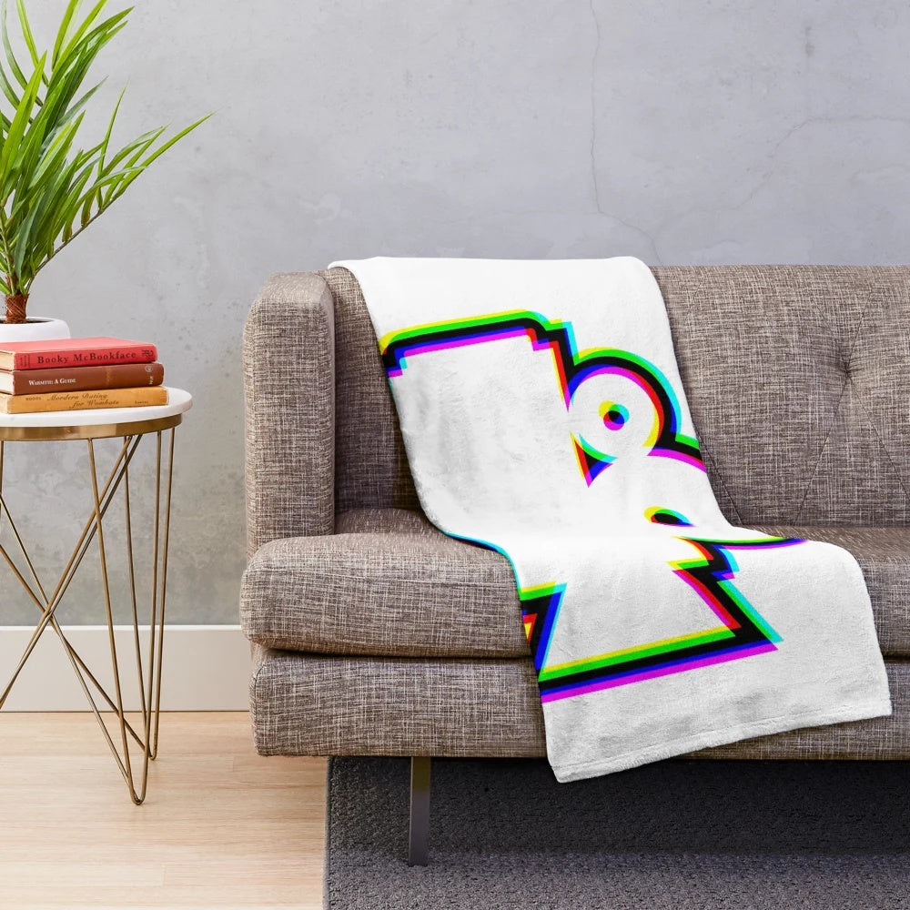 Plush blanket with a vintage cinema camera design