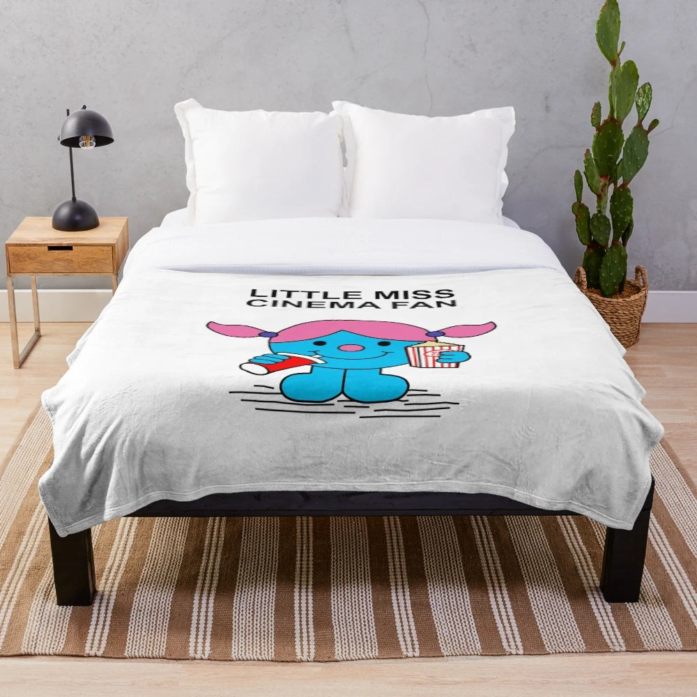 Little miss cinema fan plush blanket featuring a movie popcorn design